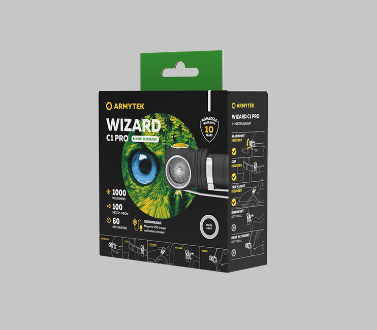 ArmyTek Wizard C1 Pro LED фенер за глава с магнитен държач и захранване от акумулатор Magnet бяло, 1000 lm, 1440 h, 55 g