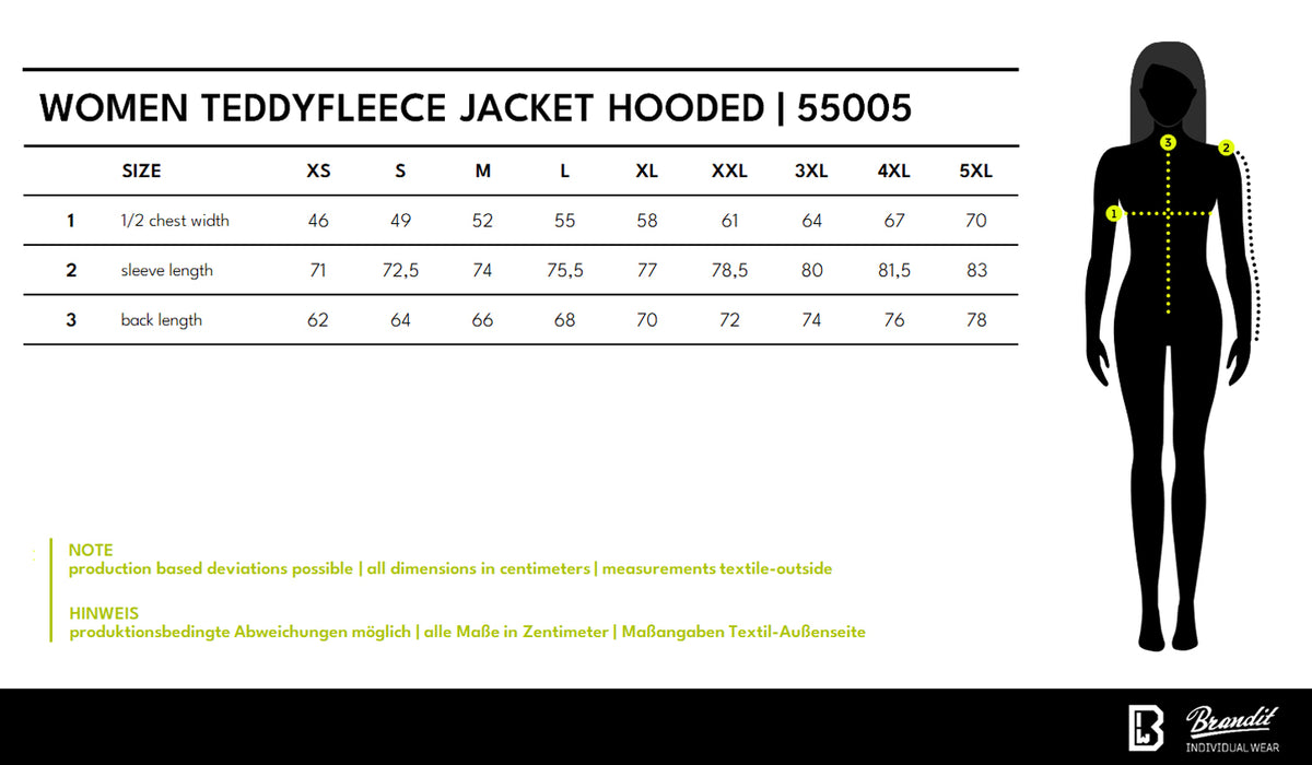 Veľkostná tabuľka Women Teddyfleece Jacket Hooded