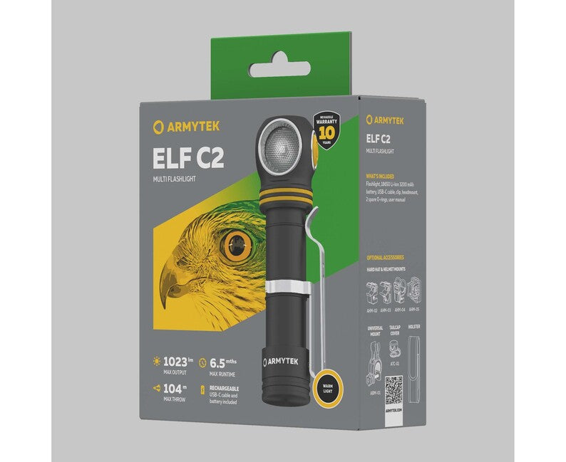 ArmyTek Elf C2 USB-C фенер за глава с LED ръчен фенер топла бяла 1023 lm с батерия