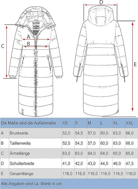 Navahoo Women's Long Winter Jacket with Hood Kristallblume, Stormy Blue