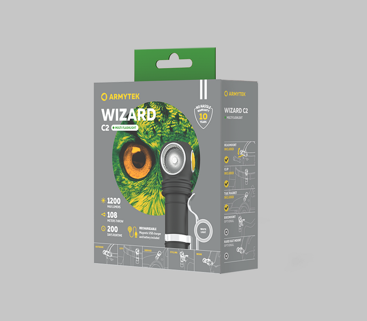 ArmyTek Wizard C2 Magnet фенер за глава LED с магнитен държач захранване от акумулатор 1200 lm 4800 h 64 g, бяло