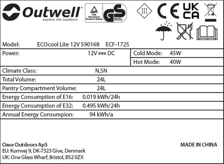 Outwell ECOcool Lite 24 кемпингова охладителна кутия 12V, тъмносиня