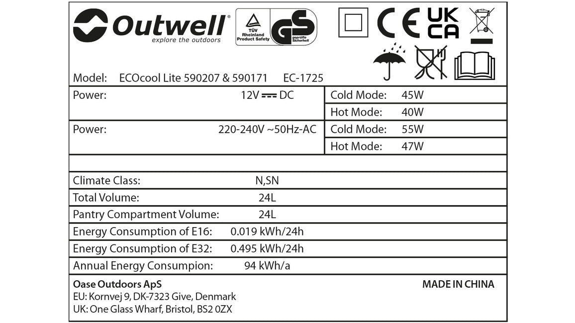Outwell ECOcool Lite 24 кемпинг охладител 12V/230V, тъмносинь