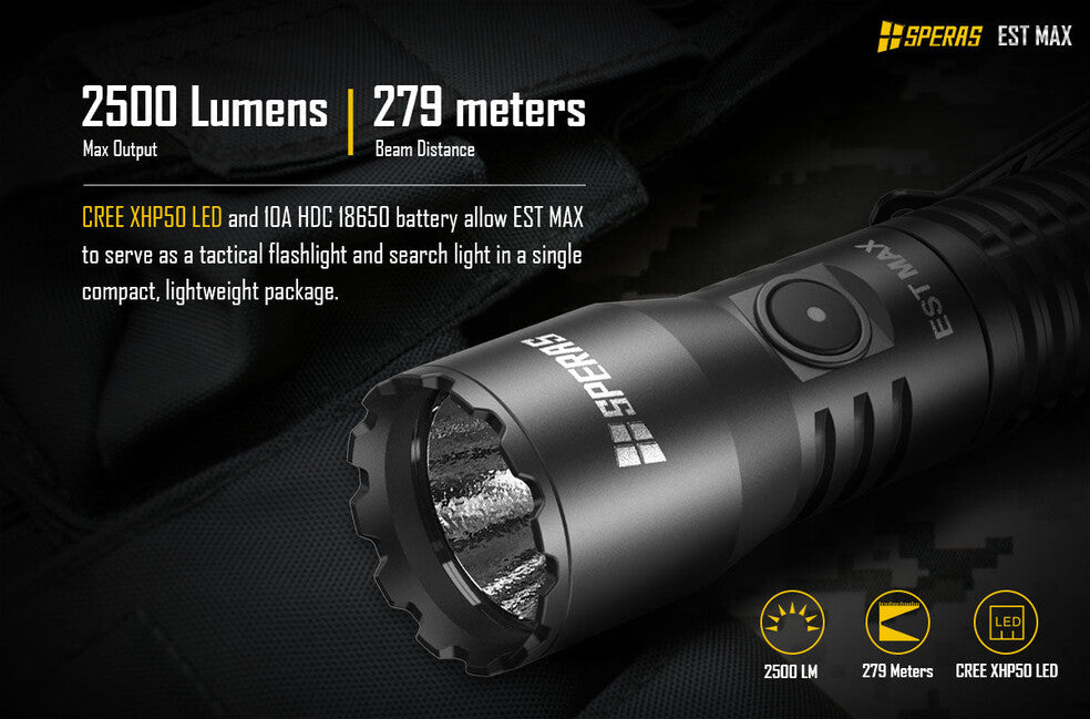 Speras EST Max професионален тактически фенер 2500LM 279m