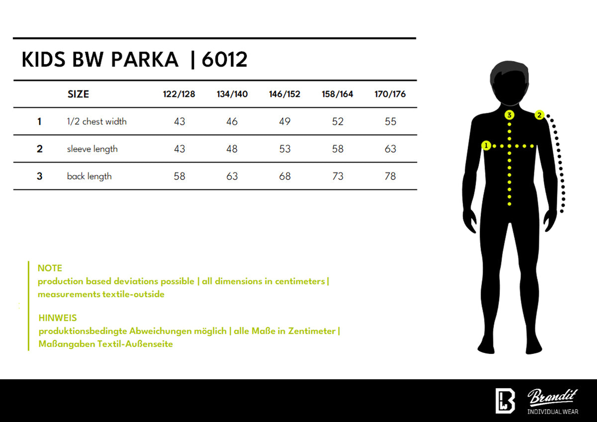 Veľkostná tabuľka Kids BW Parka