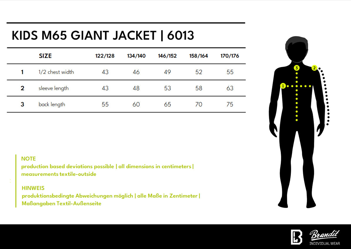 Veľkostná tabuľka Kids M65 Giant Jacket