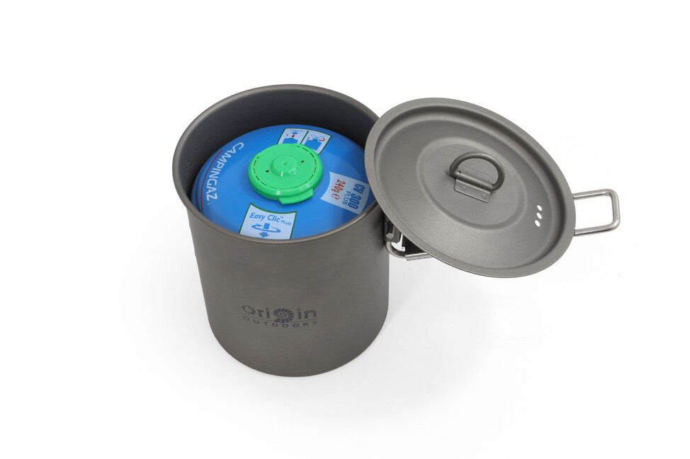 Origin Outdoors Titanium титанов тъклик за трекинг с наливник и сгъваема дръжка Camping Pot, 750 ml