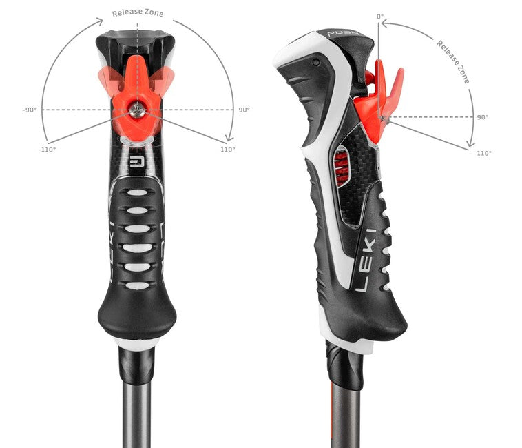 LEKI Carbon 14 3D слаломни ски щеки, черна/тъмноантрацит/светлочервена