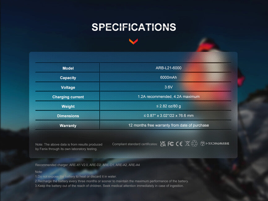 Fenix 21700 презареждаема батерия Li-Ion, 6000 mAh