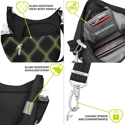 Travelon Classic Lady чанта през рамо срещу кража Crossbody, черна
