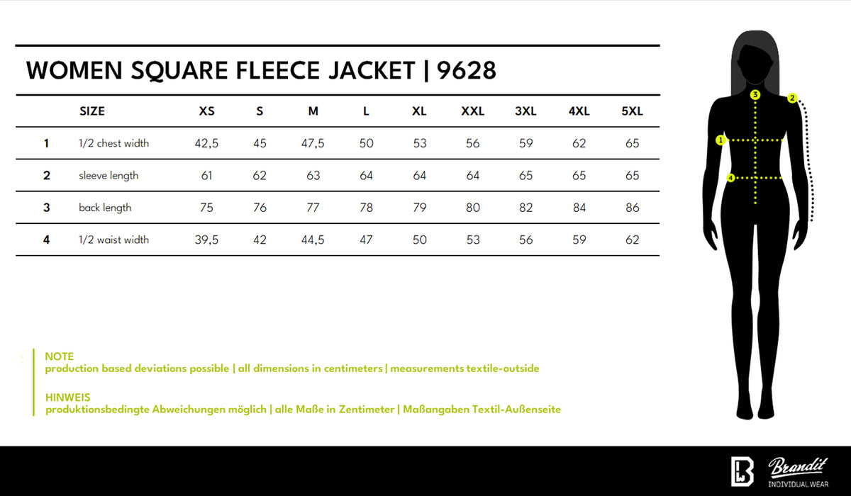Veľkostná tabuľka Women Square Fleece Jacket