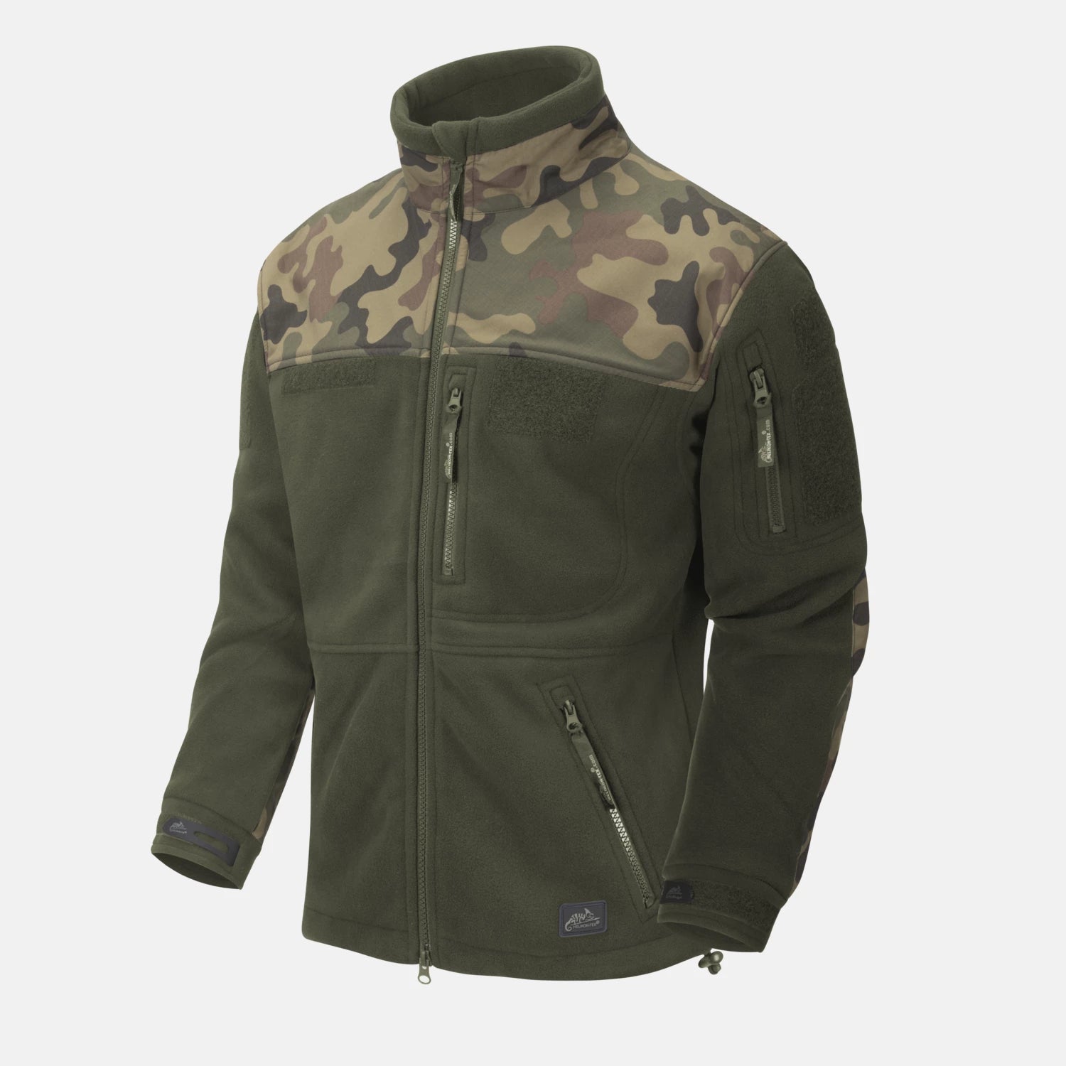 Helikon-Tex Infantry flisová bunda, olivová/woodland, 330g/m2 – detail