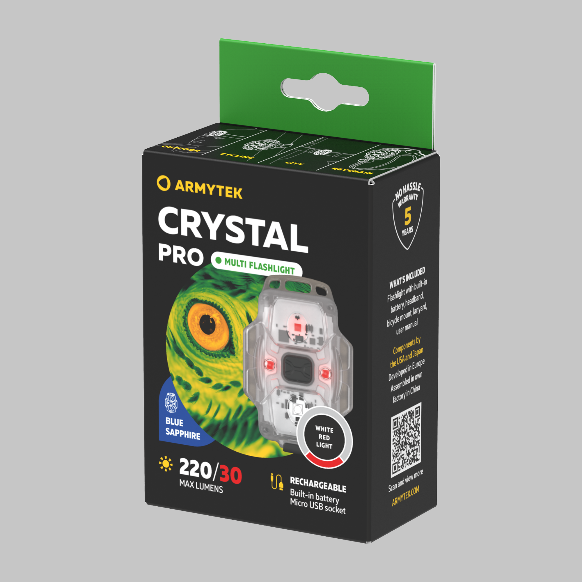 ArmyTek Crystal Pro Blue преносен LED фенер F07101B, син, прозрачен