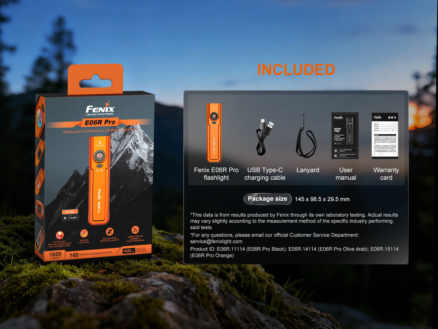 Fenix E06R PRO nabíjateľná EDC baterka, oranžová