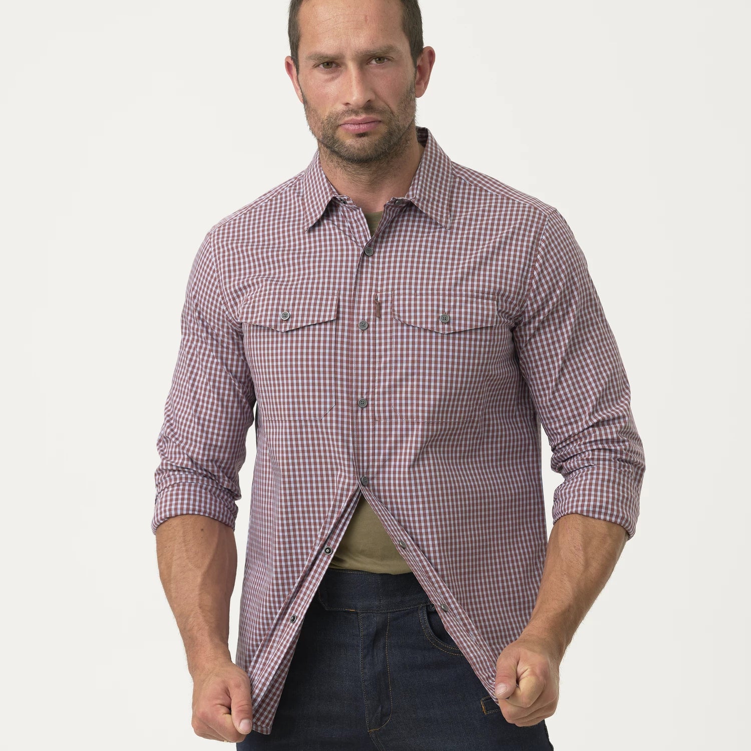 Helikon-Tex košeľa taktická na skryté nosenie, Foggy Grey Plaid – detail 7