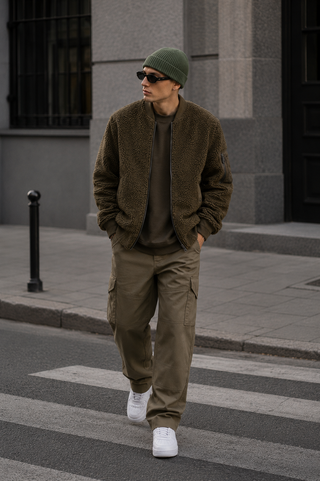 WARAGOD Mjuka knitted balaclava 2 in 1, khaki
