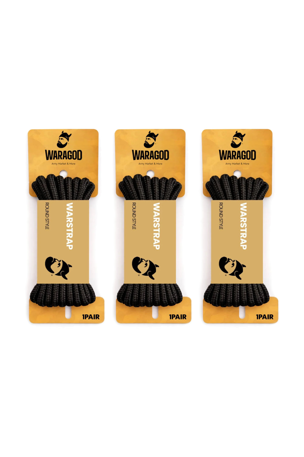 WARAGOD Warstrap Round Shoelaces Set 3 pcs, Black