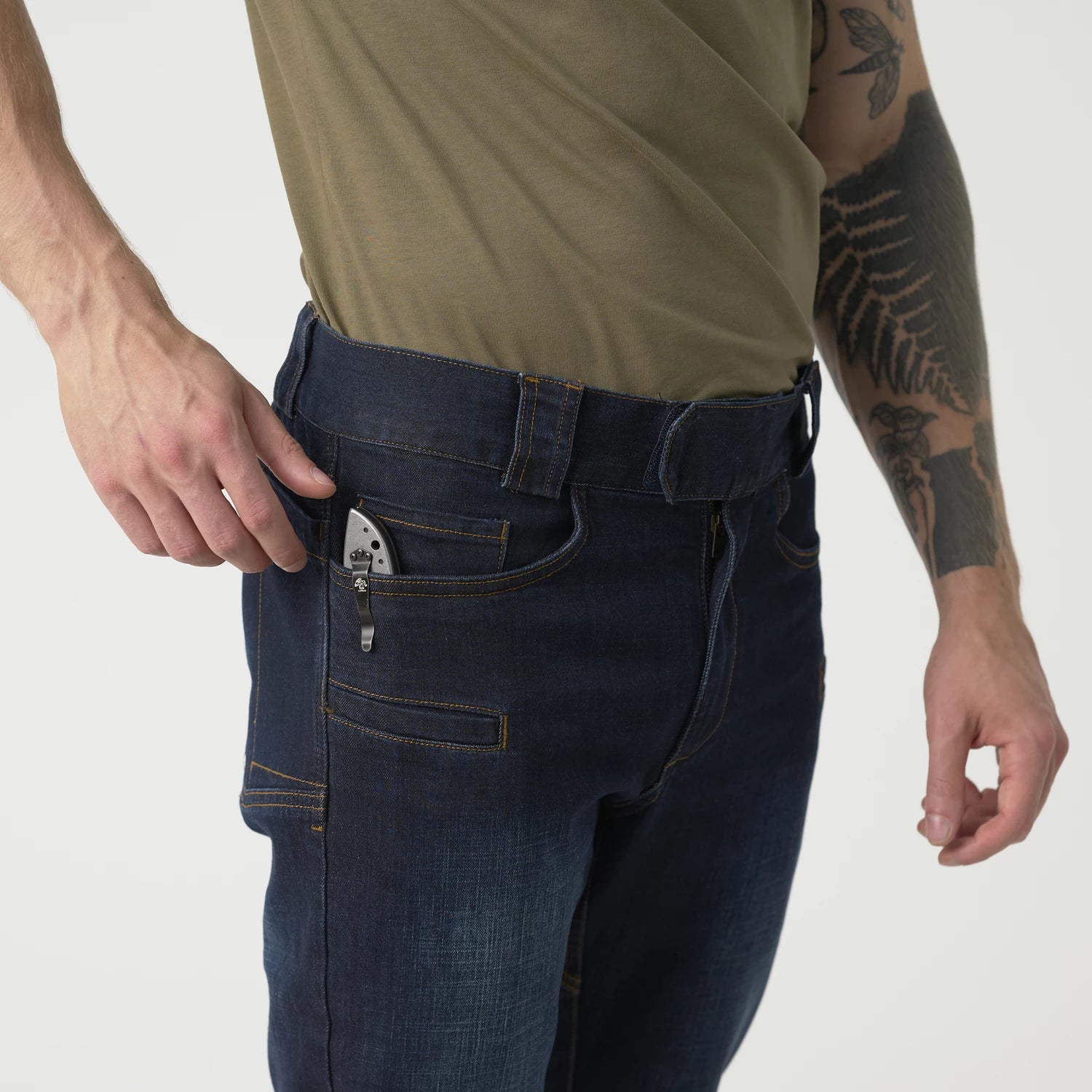 Helikon-Tex GREYMAN rifle nohavice taktické Slim Denim Mid, Dark Blue – detail 6