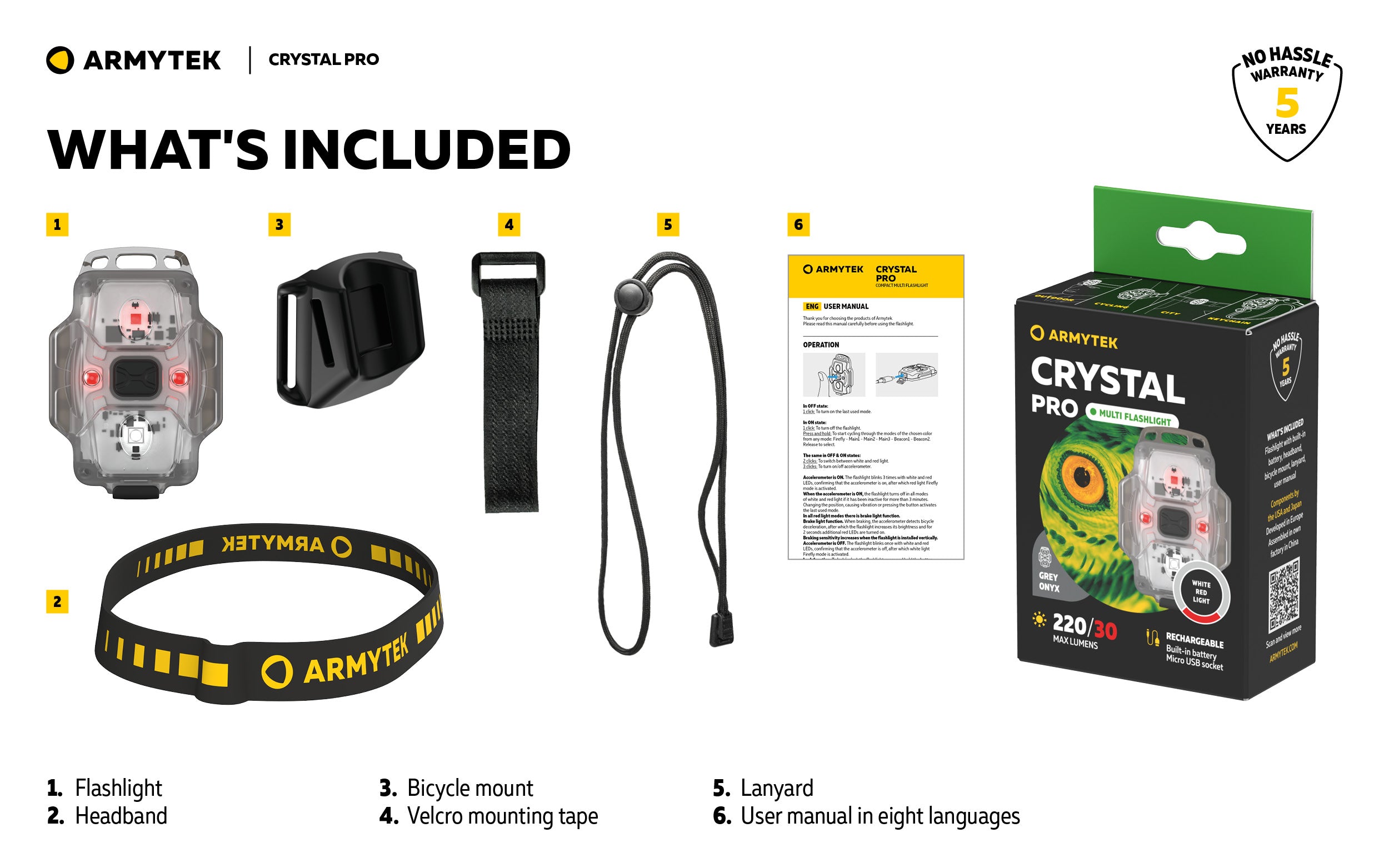 ArmyTek Crystal Pro Blue преносен LED фенер F07101B, син, прозрачен