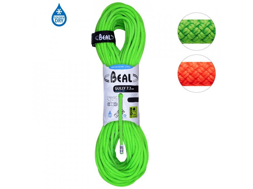BEAL Gully Unicore лезно въже 7,3 mm 2 × 60 m, оранжево / зелено