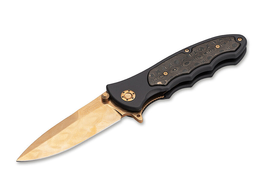 BÖKER® LEOPARD-DAMAST III нож 9,5 см, златист черен алуминий