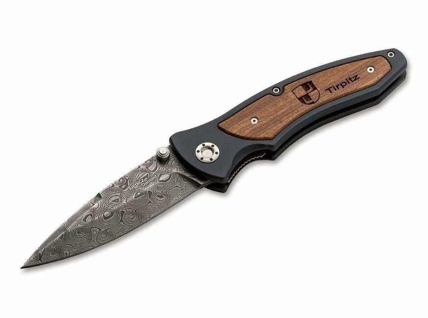 BÖKER® Tirpitz-Damascus джобен нож 9,9 cm, дамаск, алуминий, орех