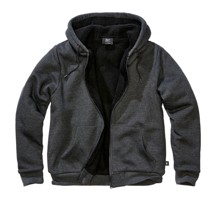 Brandit Sweatjacket суитшърт мъжки с топла подплата Teddylining, черна меланж