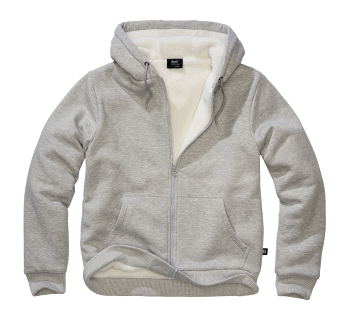 Brandit Sweatjacket суитшърт с качулка мъжки с топла подплата Teddylining, сив меланж