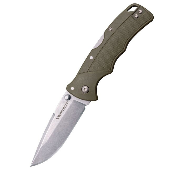 Cold Steel VERDICT SPEAR POINT закривочен нож 4116SS OD зелено GFN HANDLE