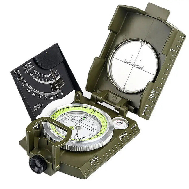 DRAGOWA Tactical Wally сгъваем водоустойчив метален компас с калъф, зелен