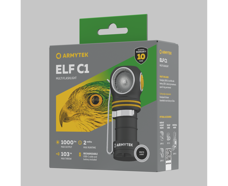 ArmyTek Elf C1 фенер за глава USB-C LED ръчен фенер с захранване от акумулатор 1000 lm, бял