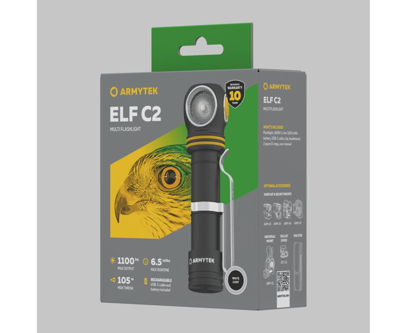 ArmyTek Elf C2 USB-C фенер за глава LED с захранване от акумулатор 1100 lm ръчен фенер, бял