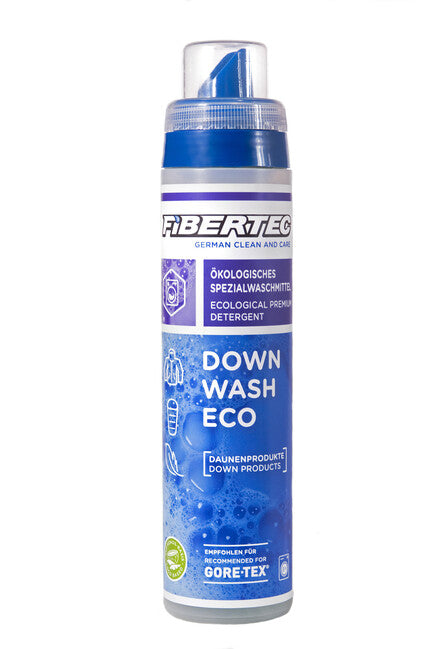 Fibertec Down Wash Eco нежен препарат за пране на спални торби и облекла, пълнени с пух, 250 ml