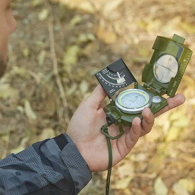 DRAGOWA Tactical Wally сгъваем водоустойчив метален компас с калъф, зелен