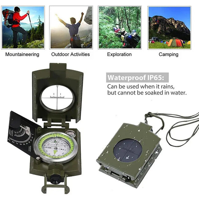 DRAGOWA Tactical Wally сгъваем водоустойчив метален компас с калъф, зелен
