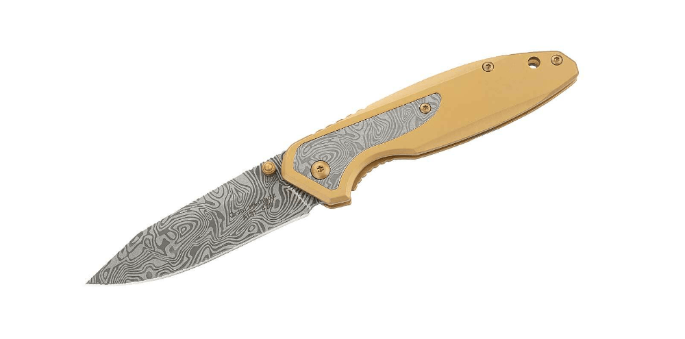 Herbertz джобен нож, неръждаема стомана, дамаскински вид, златист, 8cm
