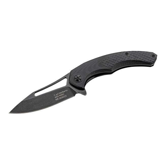 Herbertz едноръчен джобен нож, текстуриран G10, черен, 9,5cm