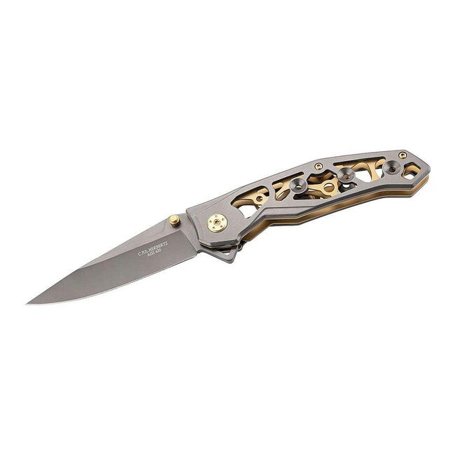 Herbertz джобен нож едноръчен 9cm, стомана, скелетна конструкция, черно-златна