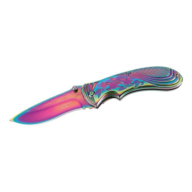 Herbertz Rainbow джобен нож с една ръка с неръждаема стомана и титанов слой, дъговидна, 8см