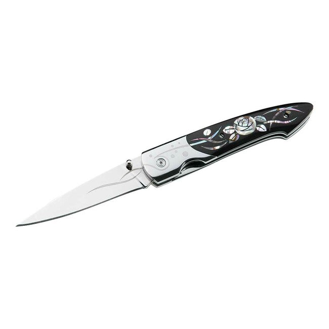 Herbertz джобен нож, черен, Micarta, цветен мотив, 7,8 см
