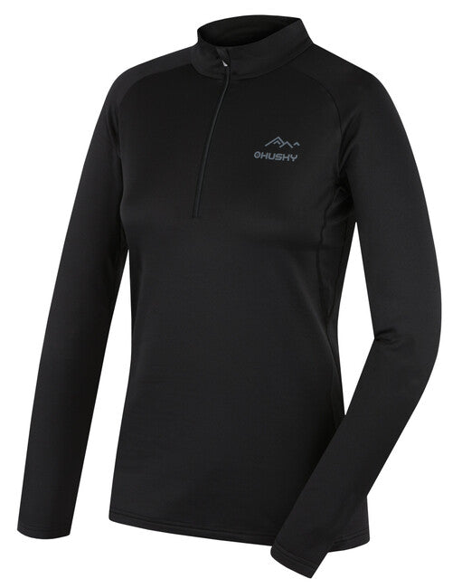 HUSKY Active Winter термално облекло тениска с дълъг ръкав с три цип, черна, L
