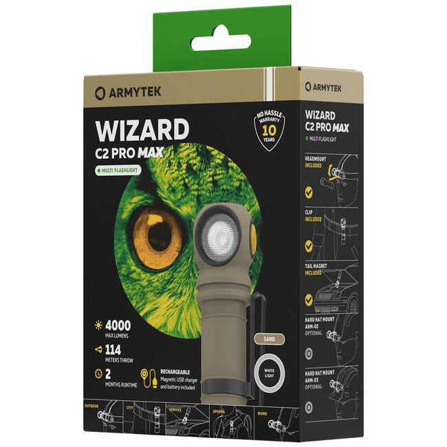 ArmyTek Wizard C2 Pro Max LED ръчен фенер с магнитен държач и захранване от акумулатор 4000 lm, песък