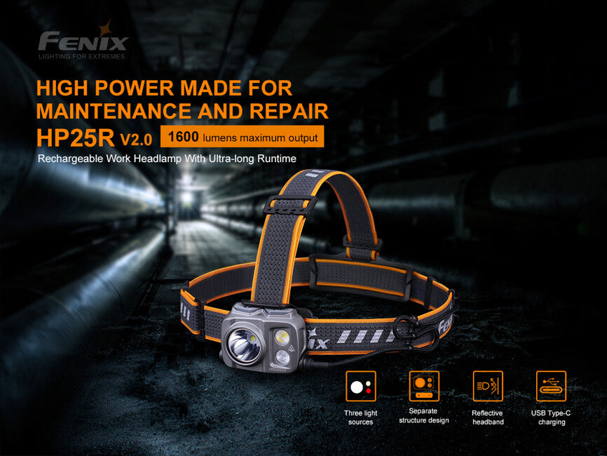 Fenix HP25R V2.0 фенер за глава, зареждаем