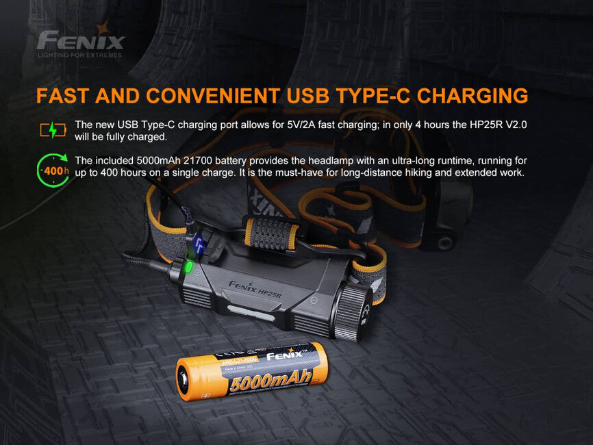 Fenix HP25R V2.0 фенер за глава, зареждаем