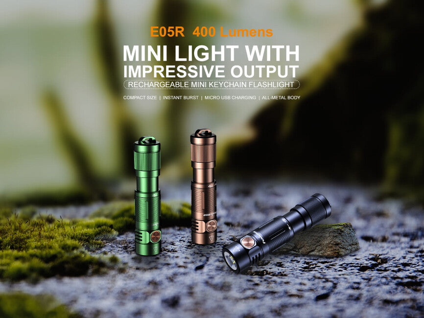 Fenix E05R съм батерия мини фенер, черен