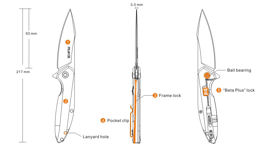 Ruike P128-SF нож, сребърен
