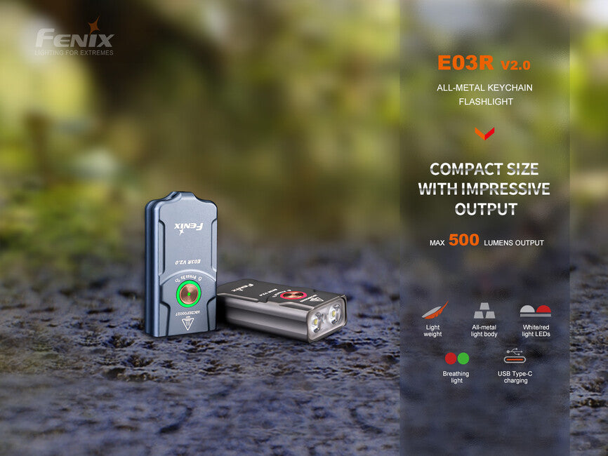 Fenix E03R V2.0 презареждаема фенер, синя