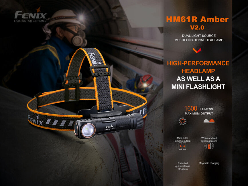 Fenix HM61R кехлибар V2.0 фенер за глава, акумулаторна
