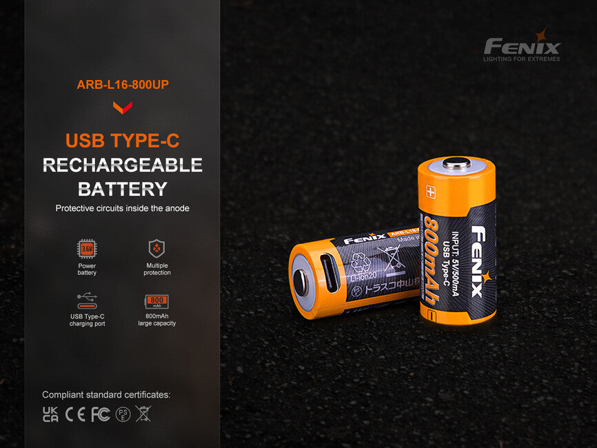 Fenix RCR123A преносима батерия USB-C Li-ion, 800 mAh