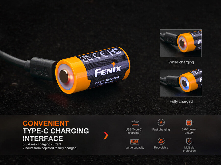 Fenix RCR123A преносима батерия USB-C Li-ion, 800 mAh